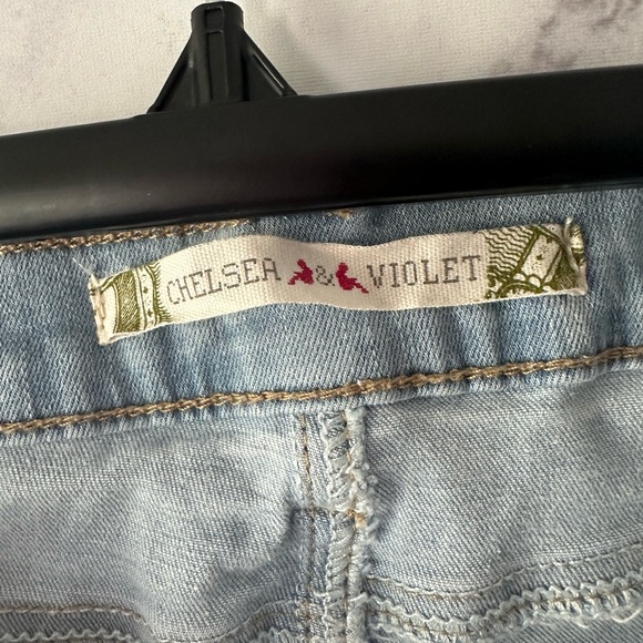 CHELSEA & VIOLET SKINNY JEANS BOW ZIPPER DETAIL LIGHT BLUE SPLATTER WOMENS 28 - Picture 5 of 10